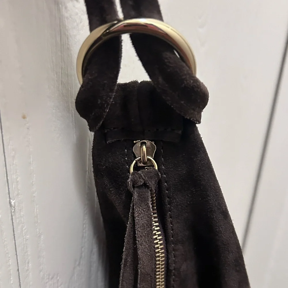 Marlon Made In Italy Dark Brown Suede Hobo Bag- Genuine Leather - Picture 3 of 16